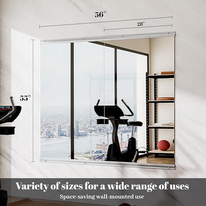 Home Gym Mirror - 2 PCS 28×55 inches, Large Frameless Wall Mounted Full Length Body Mirror for Dancing Studio, Exercise, Fineness, Yoga, Tempered Glass