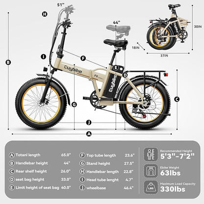 Foldable Electric Bike for Adults, 30+MPH, 48V 20Ah Removable Battery up to 80Miles, 20" Fat Tire Peak 1000W Motor Dirt Ebike Adult Electric Bicycle for City Commute Beach Mountain Adventurous E Bike