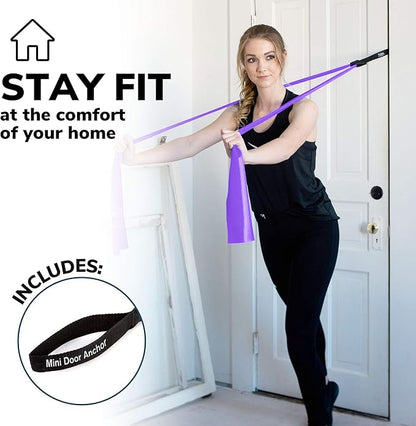 7Ft Long Resistance Bands for Stretching - Resistance Bands Set with Door Anchor - Exercise Bands Including Carry Pouch, E-Book & App - Latex-Free Workout Bands