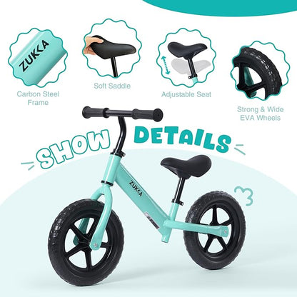 12 inch Toddler Balance Bike Adjustable Handlebar & Seat Anti-Slip Grip Suitable for 2-5 Years Old with Footrest Lightweight for Tolddlers Boys Girls Multiple Colors to Choose