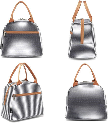 FlowFly Insulated Lunch Cooler Bag - Tote Bag Organizer for Women/Men, White&Black Stripe