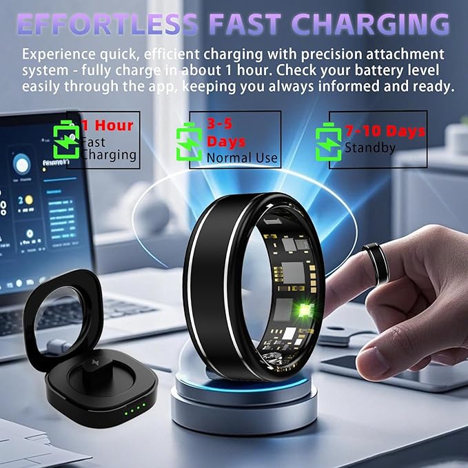Fitness Tracker Ring for Men Women – Smart Ring with Heart Rate, SpO2, Blood Pressure, Sleep Monitoring, Step & Calorie Counter, 5ATM Waterproof, No Subscription Fee (Black, 11)