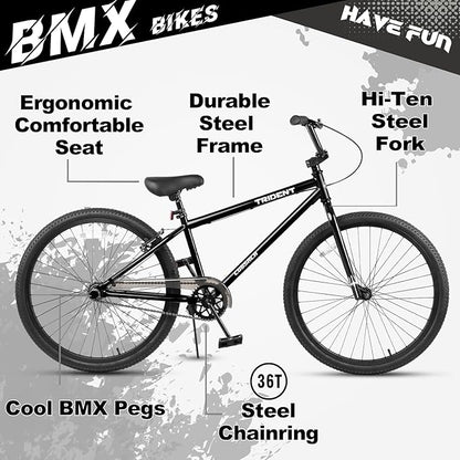 20 24 26 Inch BMX Race Bike Trident Bicycles Beginner-Level to Advanced Riders with 2 Pegs, Multiple Colors