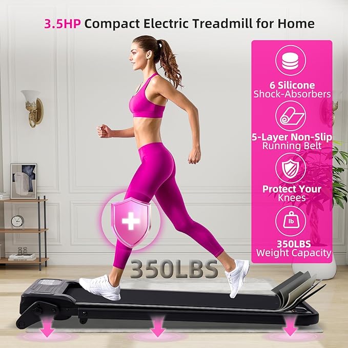 Electric Walking Pad Treadmill with Adjustable Incline and Handle Bar, 3.5HP Small PortableTreadmills for Home Office Small, 4 in 1 Folding Foldable Treadmill with Handles, 0.6-7.6MPH, 350LBS