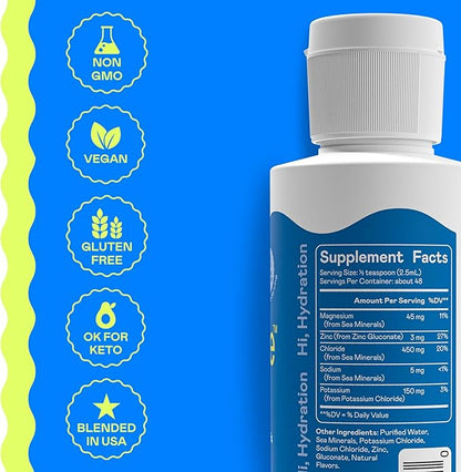Hi-Lyte Low Sodium Electrolyte Supplement for Immune Support, Fasting and Rapid Hydration | 48 Servings | Magnesium, Potassium, Zinc | Unflavored Mineral Taste Drops