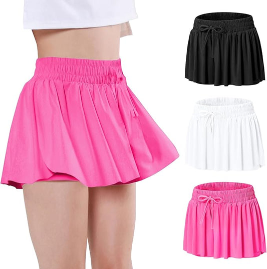 EXARUS Girls Butterfly Shorts Flowy Dance Skirt Cheer Skorts Athletic Tween Clothes Teen Preppy Outfits Flutter Kids
