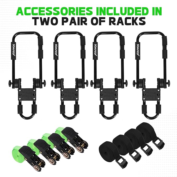 Folding Kayak Roof Rack Premium J-Bar for Canoe Carrier SUP Paddle Surfboard Mount on Car SUV and Truck Crossbar (2 Pairs)