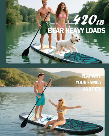 11'Stand Up Paddle Boards Surf Control with Premium SUP Board Accessories Backpack & Removable Fins, 34" Wide Inflatable Paddle Boards of All Skill Levels