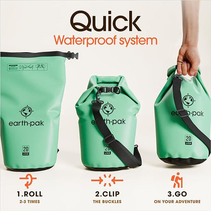 Earth Pak Waterproof Dry Bag - Roll Top Waterproof Backpack Sack Keeps Gear Dry for Kayak with Waterproof Phone Case