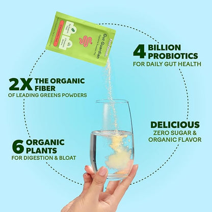 Feel Goods Gut Guardian, Organic Fiber, Probiotic & Prebiotic Powder, Sugar Free, Herbs for Bloat, Gut Health Support, Digestive Health for Men & Women, Non GMO, Vegan, Lemon Ginger, 30 Servings