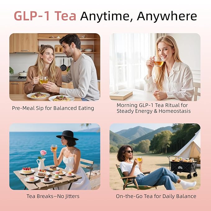 GLP-1 Herbal Tea，7 Precious Ingredients Formula to Complement Balanced Eating Habits, Yerba Mate, Cinnamon, Gardenia & More, No Sugar or Artificial Additives–30 Tea Bags (2 Pack)