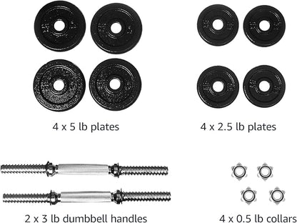 Amazon Basics Adjustable Dumbbell Hand Weight Set, 38 pound, Black