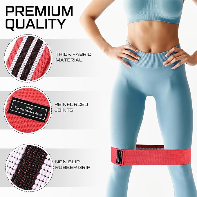 12 Pcs Fabric Resistance Bands for Working Out Booty Workout Stretch Exercise Bands Non Slip for Legs Squat Resistance Loop for Women Men Starter Butt Hip Thigh Fitness