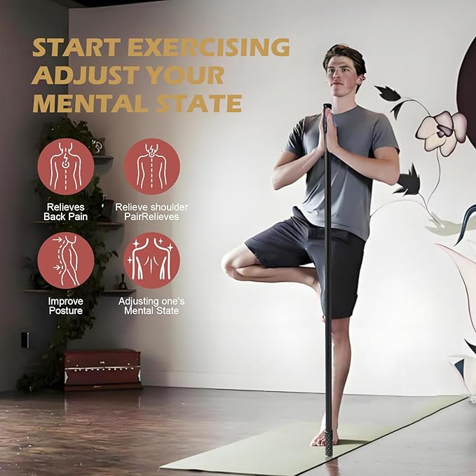 5ft Yoga Stick from Natural Bamboo - Non-Slip Handle Stretching Stick for Mobility,Versatile Exercise Tool with Flexibility,Stretch Bar for All Fitness Levels,Rehabilitation,and Posture