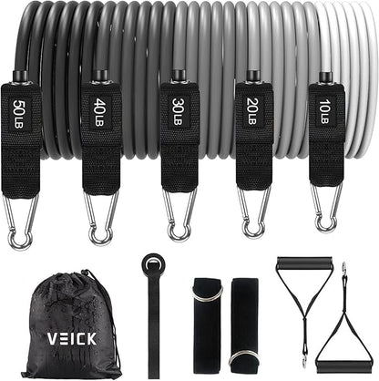 VEICK Resistance Bands, Exercise Bands for Working Out with Handles, Elastic Workout Bands for Men Women, Exercising Bands for Strength Training Equipment at Home Gym