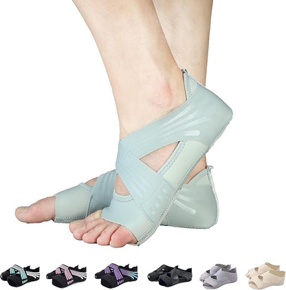 ABIRAM Yoga Socks Toeless Non-Slip Grips & Straps, for Pilates, Barre, Ballet, Bikram, Workout for Women
