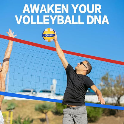 GOOX 4 Square Volleyball Net Game Set, 14 FT 4-Way Volleyball Net for Backyard Beach Lawn, Portable Four Square Volleyball Net for Adults & Youths with Vollyball, Pump, Carry Bag