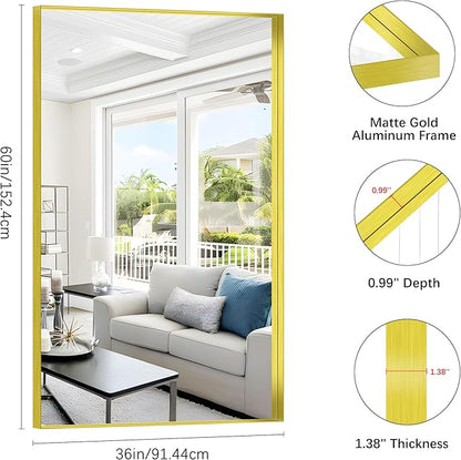 Gold Bathroom Mirror, 36x60 Inch Rectangular Deep Frame Mirror, Large Wall Mounted Bathroom Vanity Mirror Over Sink for Bedroom,Restroom, Living Room, Hangs Vertically or Horizontally