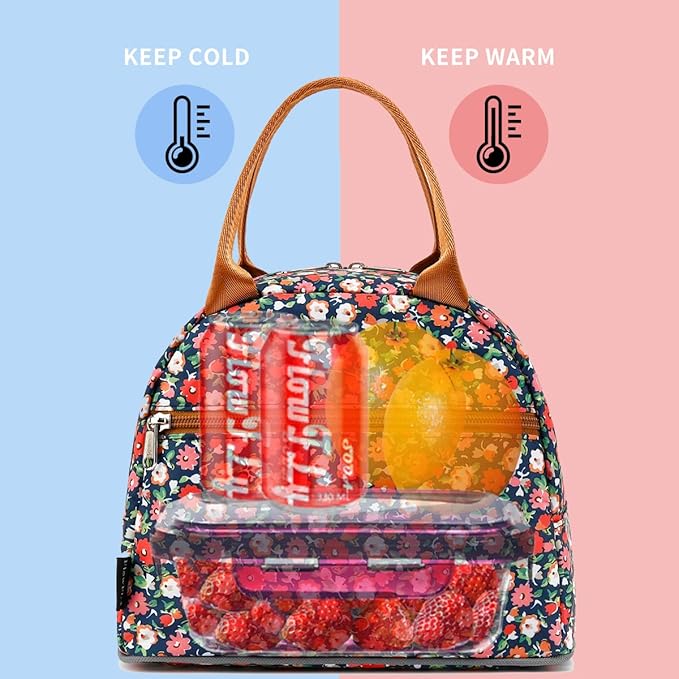 FlowFly Insulated Lunch Cooler Bag - Tote Bag Organizer for Women/Men, Floral#Red
