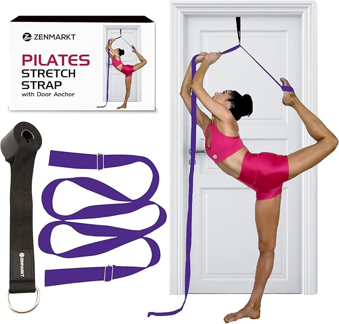 Pilates Stretching Strap with Door Anchor - Flexibility Equipment for Pilates Practitioners - Ideal for Improving Leg Flexibility, Core Stability, and Posture Alignment at Home