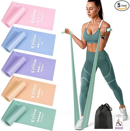 Stretch Bands for Exercise, 5 Levels Resistance Bands for Working Out, Exercise Bands for Physical Therapy, Pilates, Rehab, Stretch, Strength Training and Yoga Starter Set