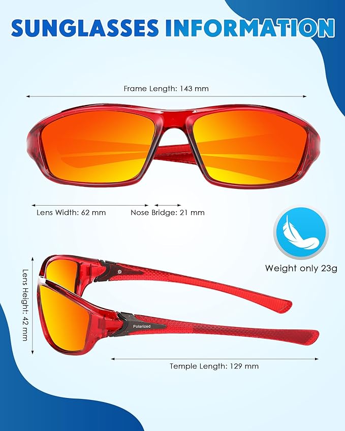 Frienda 6 Pack Polarized Sport Sunglasses for Men Multipack Fit over Glasses Pack Lot Set Men's Sport Fishing Eyeglasses