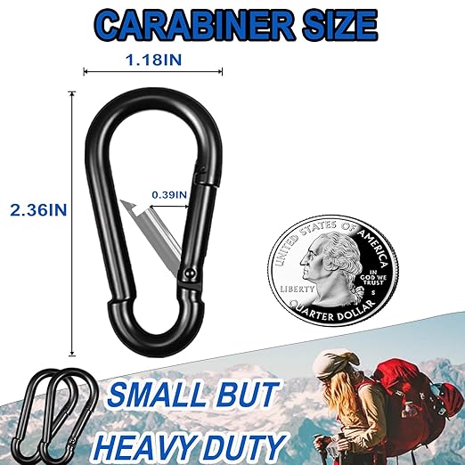 20PCS M6 Black Carabiner Clip,2.36Inch Bulk Carabiner Clips Small Snap Hook Quick Link,Spring Link Buckle for Fishing Camping Hammock Dog Leashes-270LBS Holding Capacity