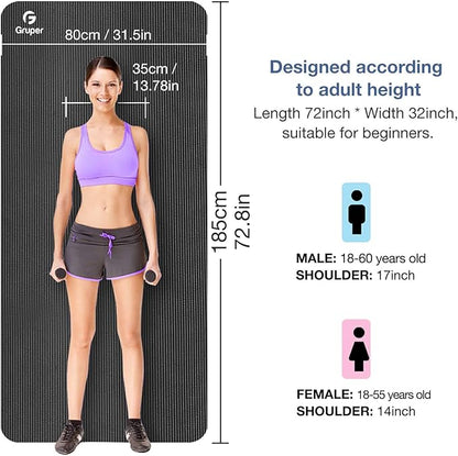 Thick Yoga Mat Non Slip, Large Size 72" L x 32" W x 0.6" TH, Premium Exercise & Fitness Mat with Carrying Strap and Bag, Workout Mats for Home