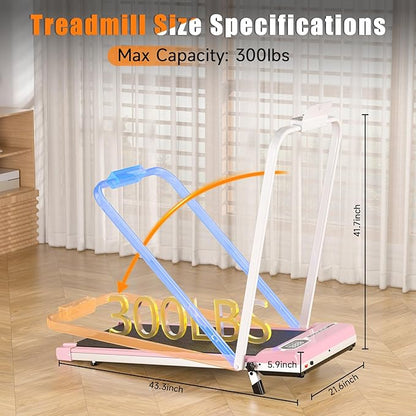 Incline Walking Pad with Handle Bar, Folding Treadmill Foldable Portable Under Desk for Home Office, Ultra Quiet <45dB, Safety Lock, 300+ LB Capacity