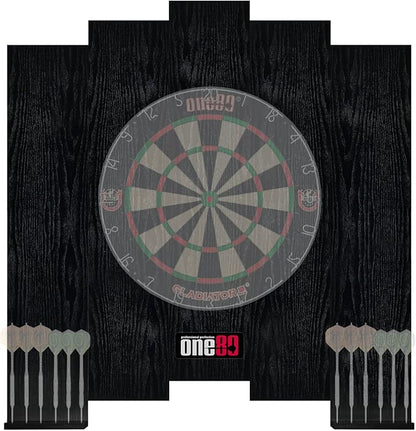 Knock-down Dartboard Backboard for A Large Area of Wall Protection Free Combination for Various Set-up Options Wooden Backboard with Black Veins Mounting Kits and Instructions Included Dartboard