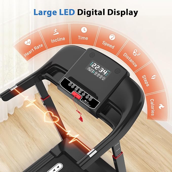 CIIHI Treadmill with Auto Incline - Adjustable Height Handrail 15% Auto Incline Treadmill with 400 lbs Capacity - Foldable Running Machine for Home with APP, Voice Control and Speaker - 8.7 MPH