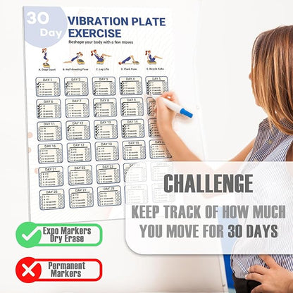 2 packs Vibration Plate Exercise Poster, 30 Day Workout Chart for Fitness Training