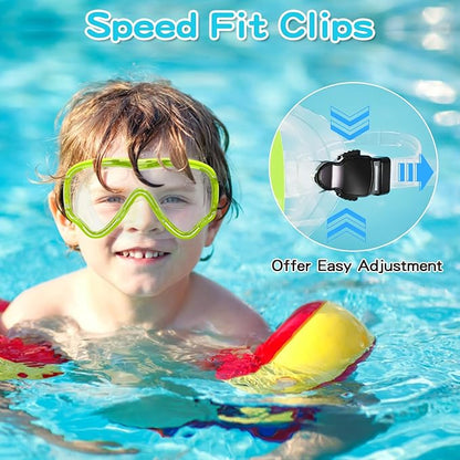 Kids Swim Goggles with Nose Cover, Snorkel Diving Mask Anti-Fog Anti-UV, Snorkeling Gear Swimming Goggles for Kids 3-14 2PCS