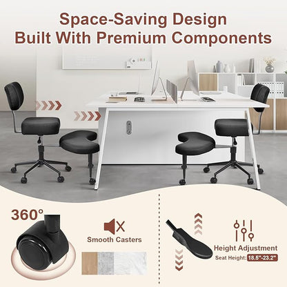 Meditation Chair Cross Legged ADHD Office Chair for Adults with Wheels Ergonomic Back Support and Leg Rest for Multi Position Criss Cross Sitting Kneeling and Yoga Height Adjustable, Mesh Style