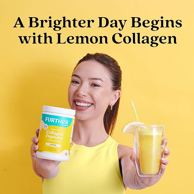 Further Food Lemon Collagen Peptides Powder, Grass-Fed Pasture-Raised Hydrolyzed Type 1 & 3 Protein, Gut Health + Joint, Hair, Skin, Nails, Paleo Keto Sugar-Free 10.50 oz