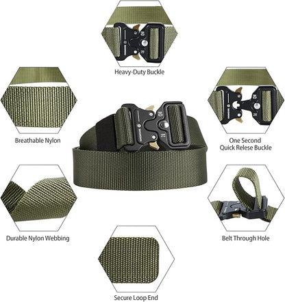 KingMoore Men's Tactical Belt Heavy Duty Webbing Belt Adjustable Military Style Nylon Belts with Metal Buckle