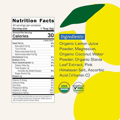 GOODONYA Organic Hydration Electrolyte Drink Mix, Certified Organic Hydration Powder, Non-GMO, Biochecked Glyphosate Free, Low Sugar, Lemonade Flavor, No Artificial Flavors, 42 Servings