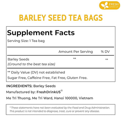 FreshDrinkUS Premium 50 Barley Tea Bags, 100% Natural & Pure. Loose Barley Herbal Tea. Made with Natural Material Tea Bags. No Sugar, No Caffeine, No Gluten, Vegan