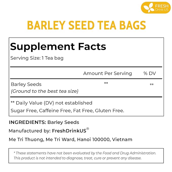 FreshDrinkUS Premium 120 Barley Tea Bags, 100% Natural & Pure. Loose Barley Herbal Tea. Made with Natural Material Tea Bags. No Sugar, No Caffeine, No Gluten, Vegan