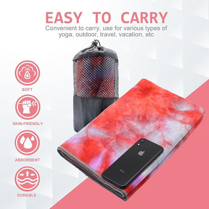 Eunzel Yoga Towel,Hot Yoga Mat Towel with Grip Dots Sweat Absorbent Non-Slip for Hot Yoga, Pilates and Workout 24" x72", Red & Gray
