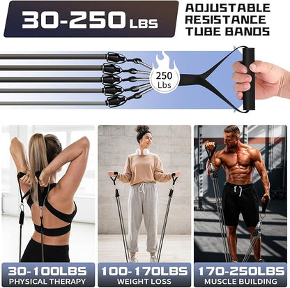 WHATAFIT Resistance Bands, Exercise Bands，Resistance Bands for Working Out, Work Out Bands with Handles for Men and Women Fitness, Strength Training Home Gym Equipment