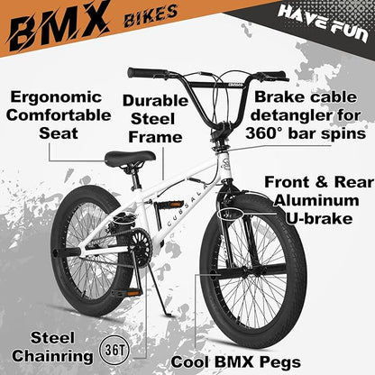 Freestyle BMX Bike, 18 20 Inch Kids Bicycle for 5-13 Years Old Kids and Beginner Level Rider, Multiple Colors