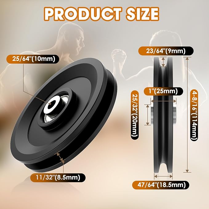 114mm/4.5" Universal Nylon Bearing Pulley System, Gym Workout Cable Pulley Wheel & Weight Attachment Replacementfor Home Gym, Pulldown Smith Machine, Garage Lifting Equipment