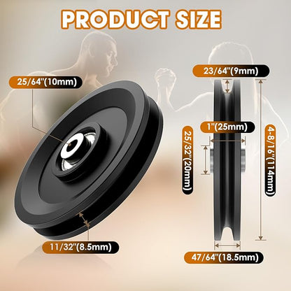 114mm/4.5" Universal Nylon Bearing Pulley System, Gym Workout Cable Pulley Wheel & Weight Attachment Replacementfor Home Gym, Pulldown Smith Machine, Garage Lifting Equipment