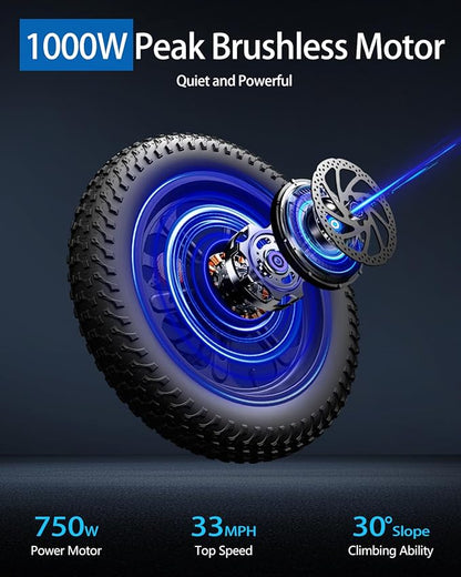 2 Seater Electric Bike for Adults,Mini Bike 500/750 Motor,28MPH,48V/15AH Removable Battery,25-30Miles 16" Fat Tire Commuter Ebike,Full Suspension Foldable Electric Bicycles for Adults Teens