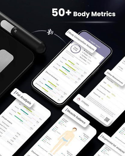 FITINDEX Body Composition Scale for Body Weight, Smart 8-Electrodes with BMI, Body Fat, Muscle Mass, 50 Composition Measurements, Bluetooth