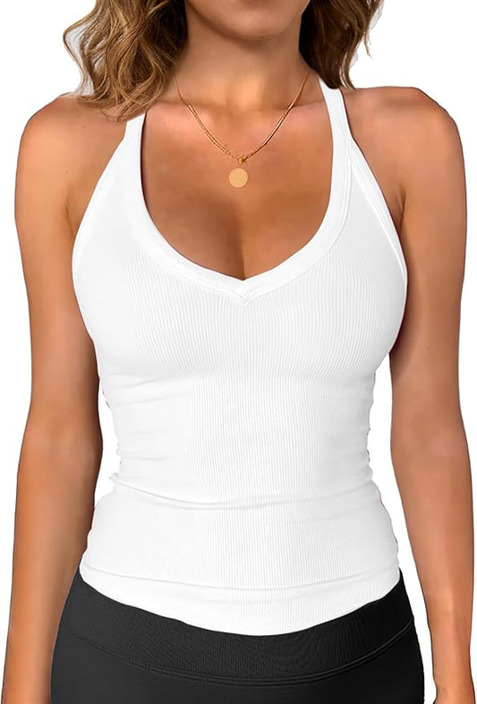 iGENJUN Workout Tops for Women Racerback Basic Tank Summer 2025 Camisole V Neck Slim Fit Ribbed Sleeveless