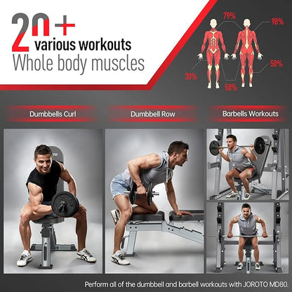 JOROTO MD80 Adjustable Weight Bench, 1000LB Capacity Heavy Duty Strength Training Bench for Home Gym, Flat/Incline/Decline Utility Workout Bench Press with Wheels & Extended Backrest