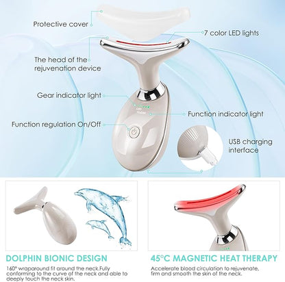 Facial Massager Red-Light-Therapy-for-Face and Neck, Face 𝖲 culpting Wand with 7 Color (Champagne)