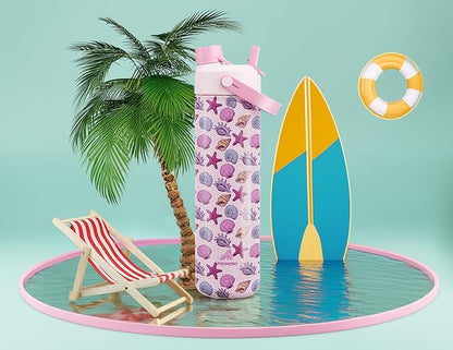 26 oz Insulated Water Bottle with 2-in-1 Straw and Spout Lid, Keep Cold 24H, Leak-Proof, Fits in Car Cup Holder, Stainless Steel Water Bottle for Sports, Trip, Gym, and School (Seashell Sonata)
